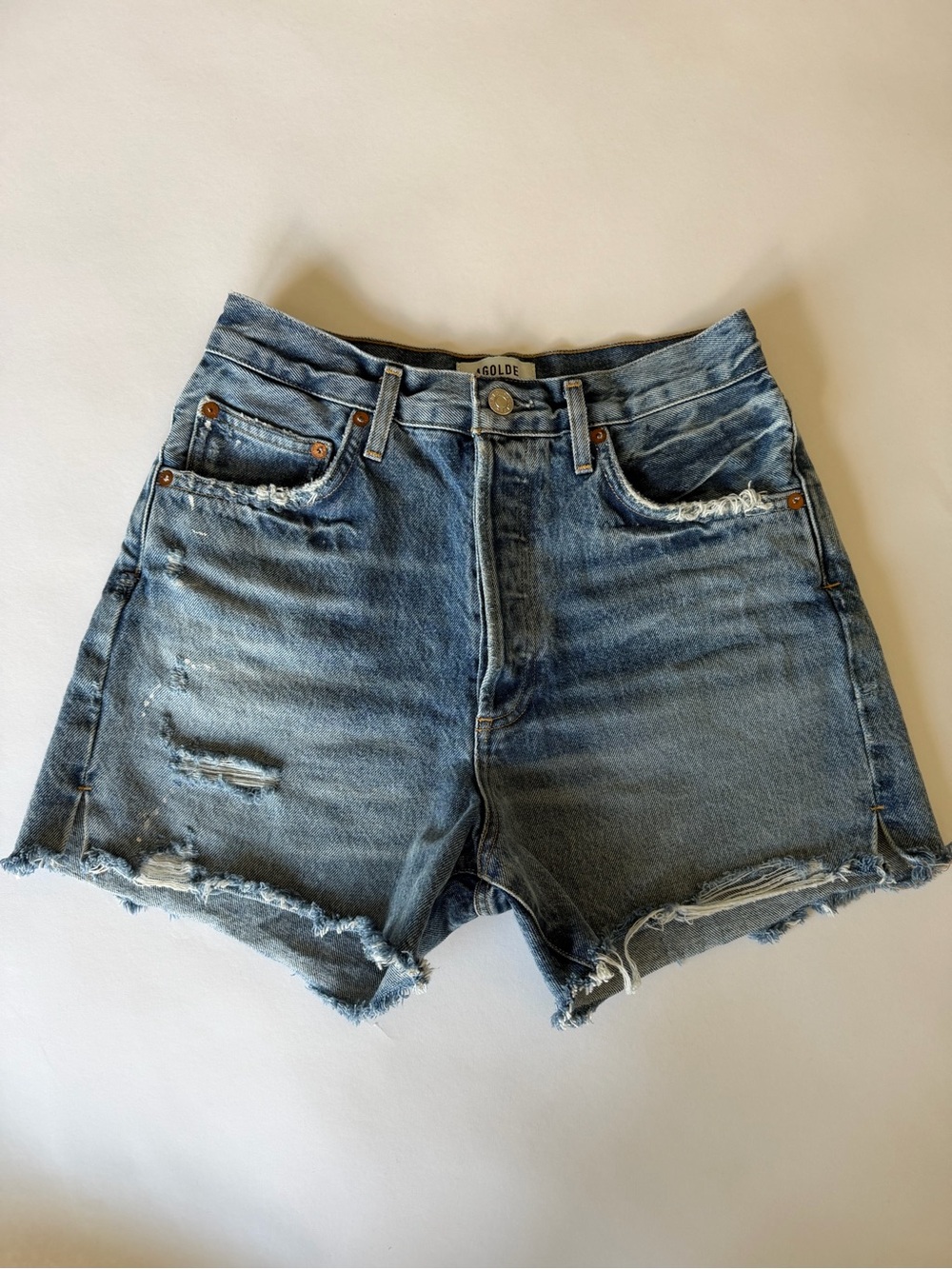 Agolde Dee Short / 27 / Faded Blue High-Rise Cutoff Denim Shorts